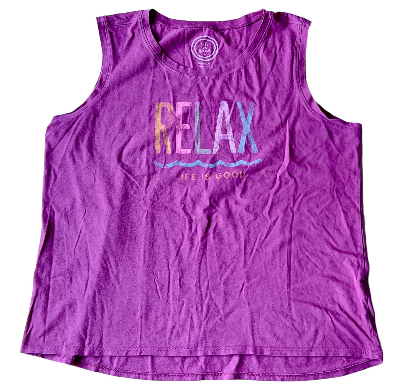 Life Is Good Tank Top Size Large L "Relax" Sleeveless 100 Cotton