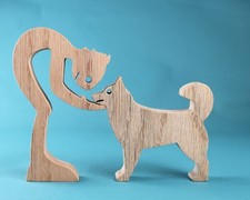 Statuina cane uomo quercia legno husky ragazzo e siberiano inciso confezione regalo personalizzata