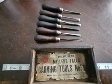 Antique Millers Falls No.1 Carving Chisel Set In Wood Box Set Of 6 RARE SET!