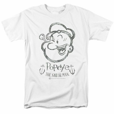 Popeye The Sailorman Sketch Portrait T Shirt Licensed Comic Cartoon Tee White