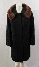 Astra Furs Paris Kanmaur Vintage 1950's Black Coat With Fur Collar Size 12