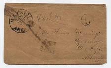 1850s Maysville AR stampless cover CDS and 5 in circle rate handstamp [H.3869]