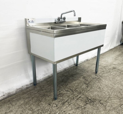 NEW 38'' Commercial Under Bar Counter Sink 3 Compartment Kitchen w/ Faucet NSF