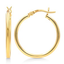 Gold Plated Sterling Silver 2mm Hoop Earrings - 25mm 1"" Diameter