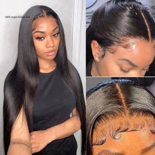 Brazilian 100 Human Hair Natural Color HD 4 4 Lace Closure Wig Straight 10-34"