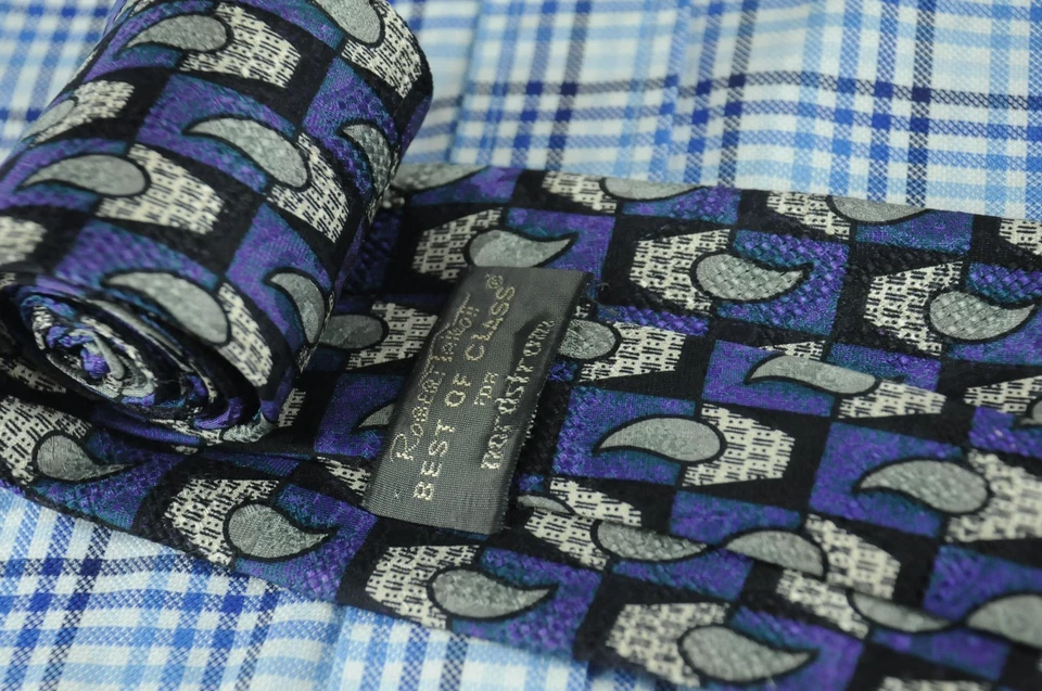 Robert Talbott Best Of Class Men's Tie Purple & Gray Printed Silk Necktie 66 x 4 - Image 4 of 4