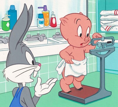 Original Bugs Bunny Porky Pig Illustration Gemälde Gouache Kunstwerk Cartoon #13