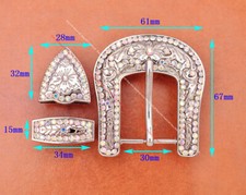 30mm Shinny Western Cowboy Colorful Rhinestone Crystal DIY 3PCS Set Belt Buckle