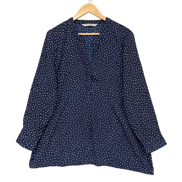 Katies Blouse Womens 16 Blue Polyester Polka Dot V Neck Long Sleeve Tunic