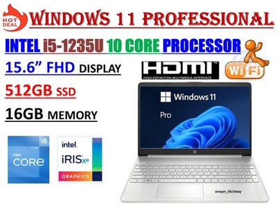 HP 15.6 Full HD Laptop 12th Gen Intel i5-1235U 10 Core 16GB RAM 512GB SSD W-11/P