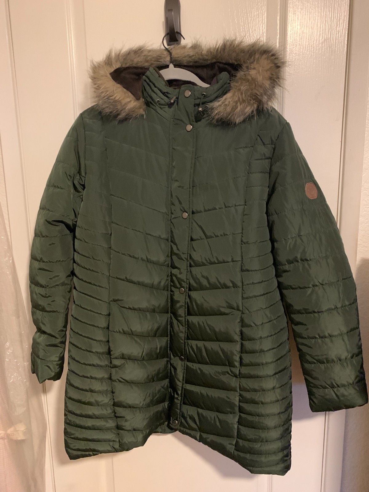 Weatherproof Women's Olive Green Hooded Quilted Coat, Size XL, Preowned