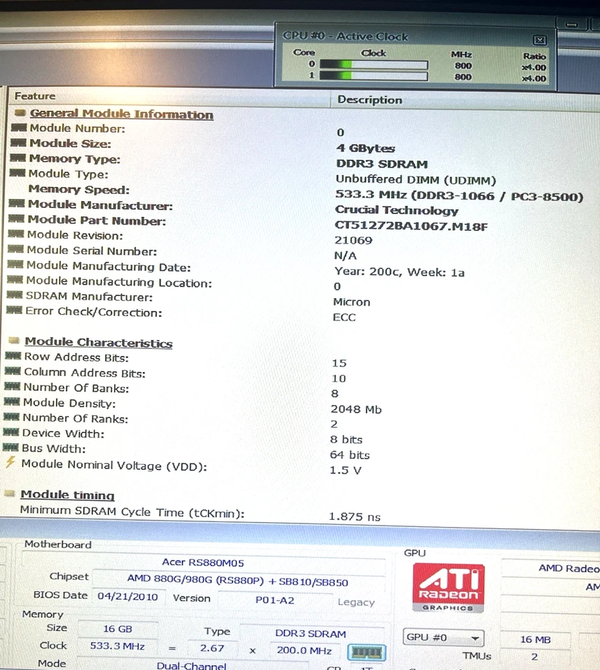 Crucial 8GB Memory Kit CT51272BA1067.M18FMR DDR3 ECC PC3-8500 1066Mhz 2Rx8 RAM - Image 4 of 4