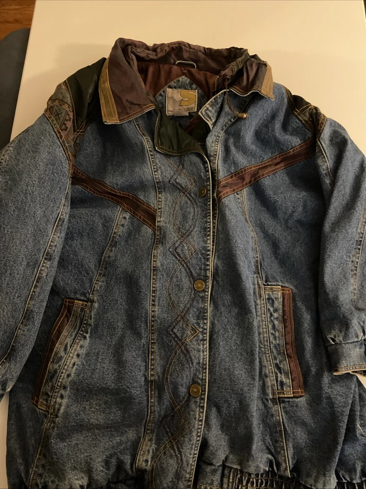 Chaqueta Vintage Current Seen Para Hombre 3X/3XG Azul Denim Forrado Abrigo Bombardero Años 90 Foto 2 de 4