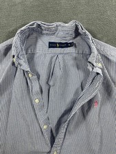 Ralph Lauren Shirt Mens XL Blue Stripe Short Sleeve Button Down Pony Logo Cotton