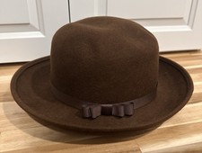 Vintage Bloomingdale  s 100 Wool Brown Felt Hat Wide Brim Womens Made in Italy