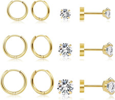 Dainty 6 Pairs Surgical Steel Earrings Sets f...