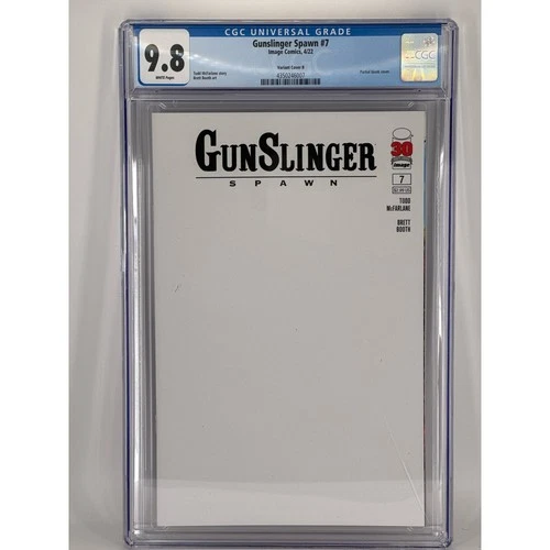 Gunslinger SPAWN #7 Blank Variant Cover ‘B’. High-Grade 9.8 CGC.  Todd McFarlane