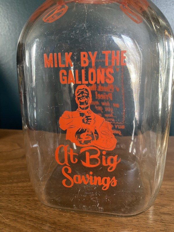 Vintage “Milk By The Gallons” Advertising One Gallon Milk Bottle! W/handle Pics!