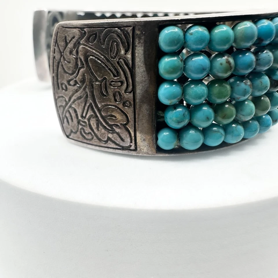 Brazalete brazalete WHITNEY KELLY plata esterlina turquesa cuentas 5 filas firmado WK 925 Foto 4 de 4