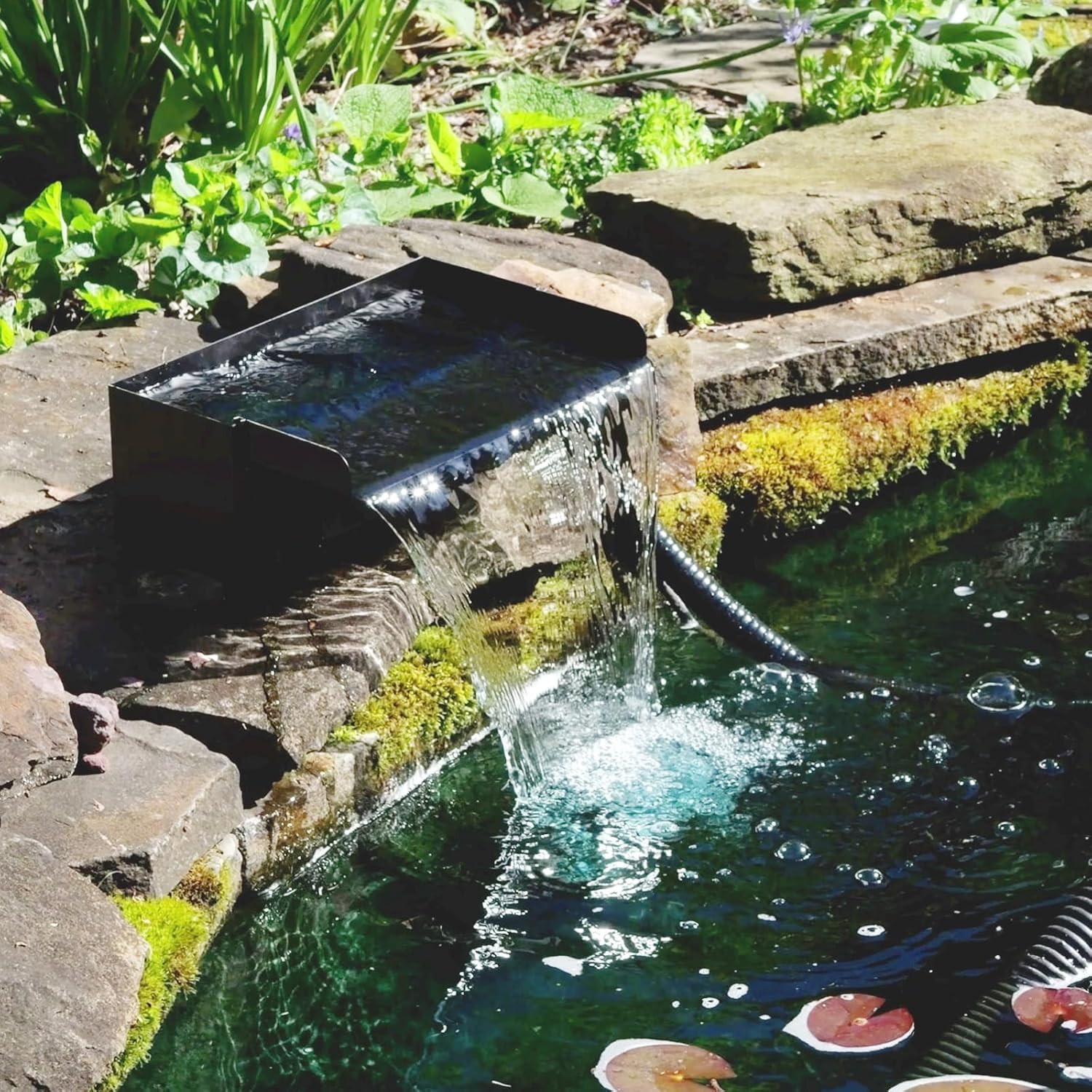 Pond Waterfall Spillway with Pump Kit, 304 Stainless Steel Pond Waterfall, Pond 
