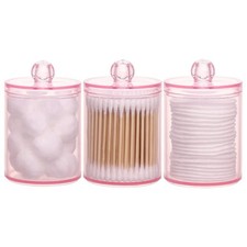 3 Pack Cotton Swab Pad Holder, 10 Oz Qtip Apothecary Jar Pink Makeup Organize...