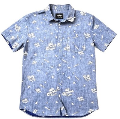 Corona Extra All Over Print Button Up Shirt Blue Short Sleeve Mens M