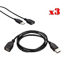 3-Pack - 3FT USB 2.0 High-Speed Extension Cable A Male to A Female Black Cord