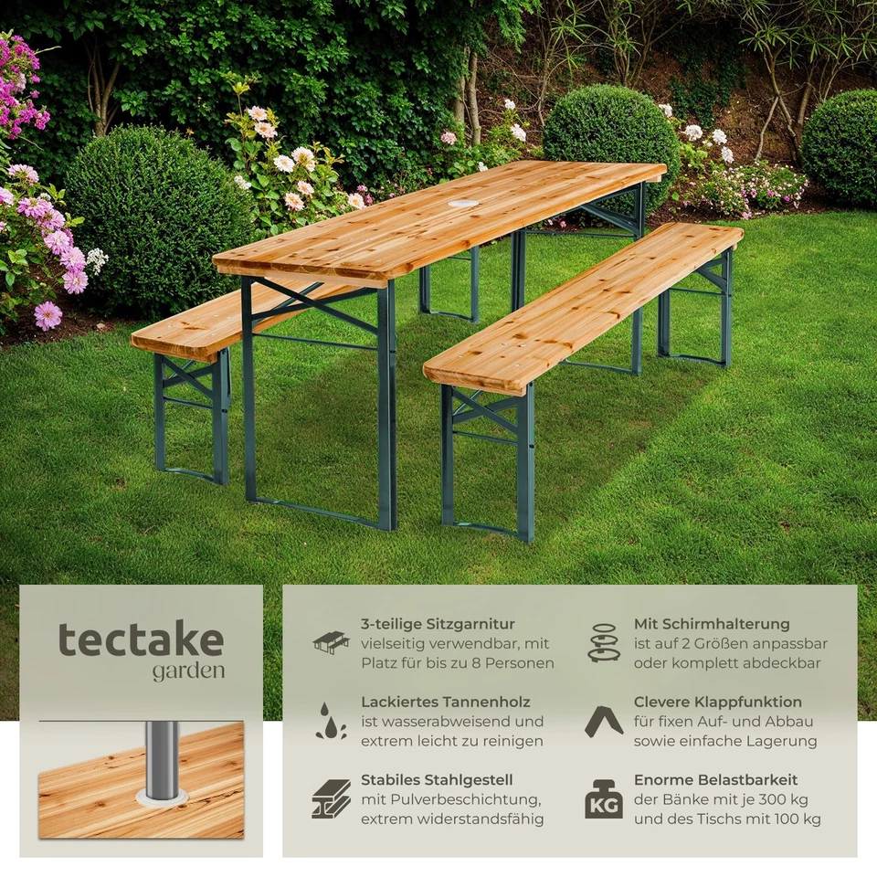 Bierzeltgarnitur Biertischgarnitur Biertisch klappbar mit Schirmhalterung - Bild 3 von 4