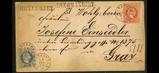 1867 GU 5 Kreuzer Reko VORNE 10 Kreuzer FÜRSTENFELD nach GRAZ