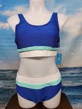 NWT Cupshe Womens Two Piece Swimsuit Size Medium Blue White Textured.