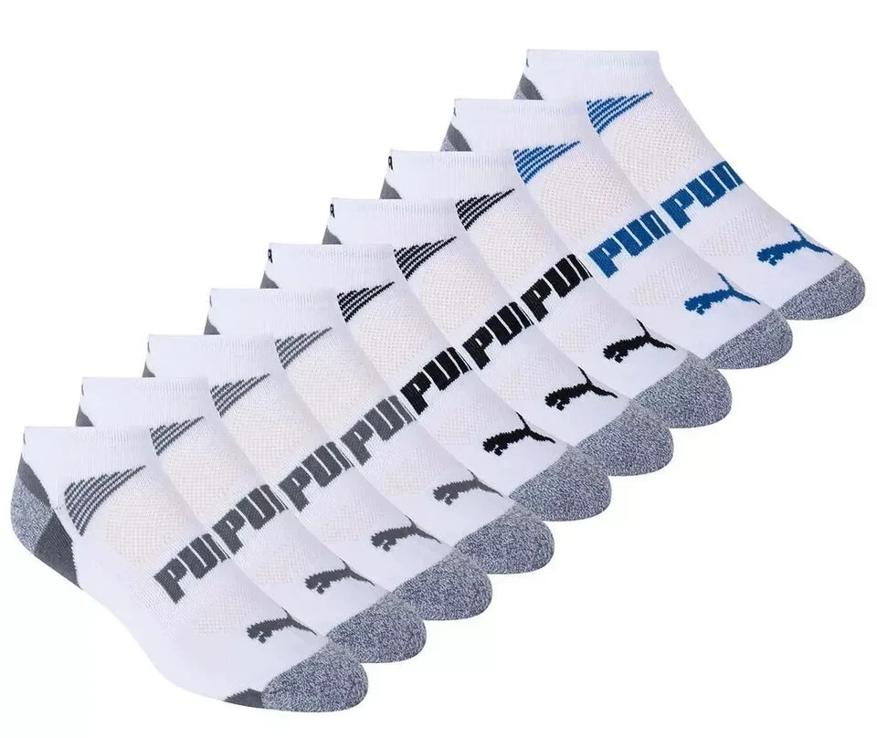 Puma Men's No Show Cool Max 10 Pairs Socks, White, Fits Shoe Size: 6-12