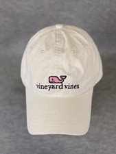Vineyard Vines Hat Cap Strap Back Mens White Pink Whale Logo Cotton Dad Hat