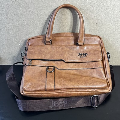 Jeep Buluo Leather Laptop Messenger Bag Briefcase Brown 15''x11''