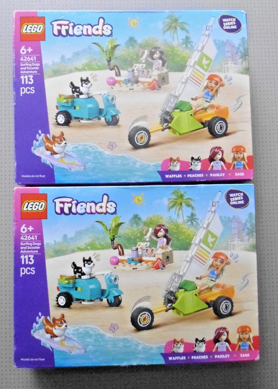 2x LEGO FRIENDS Surfing Dogs and Scooter Adventure set 42641 build play fun