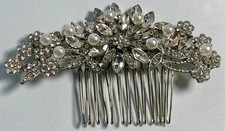Haircomb Clip Bridal Wedding Crystal Rhinestone Hair Accessory Silver Tone