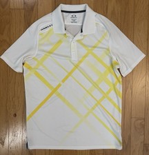 Oakley Polo Shirt Mens Large L White Yellow Geometric Hydrolix Golfing RN 96548