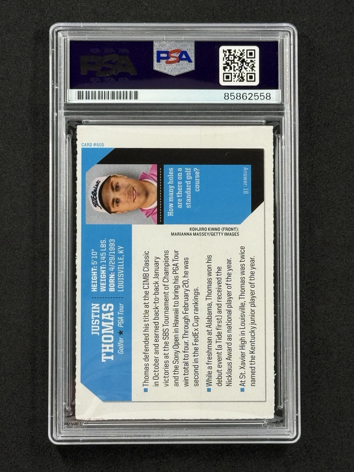 Justin Thomas Signed 2017 Sports Illustrated Rookie Card PSA RC Auto GEM MT 10 view 2