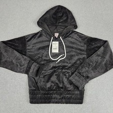 No Boundaries Hoodie Womens XS Black Velour Long Sleeve Smocked Hem Pullover