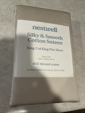 🔥 NEW Nestwell Silky Smooth Cotton California Cal KING Flat Sheet 400 TC Tan