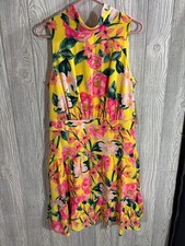 NWT  Eliza J Yellow Floral Mock Neck Dress Sz 14