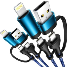 2-Pack 4-in-1 Multi USB Charging Cable 60W Fast Charger Cord USB-A & Type-C