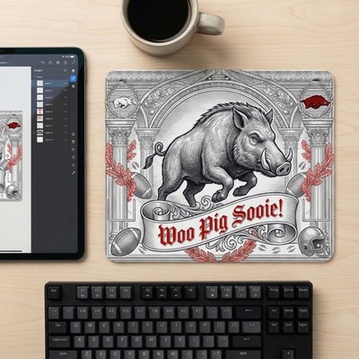 Woo Pig Sooie Arkansas Razorbacks Mousepad Vintage Engraving Style