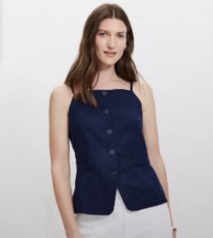 NWT Ann Taylor Loft Petite Blue Linen Blend Strappy Vest Top Size PS