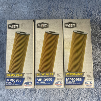 Super Tech Oil Filter MP10955 20000 Mile Protection Made in USA NIP (3pack) 