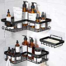 Corner Adhesive Shower Caddy, with Soap Holder and 12 Hooks, Rustproof Stainless