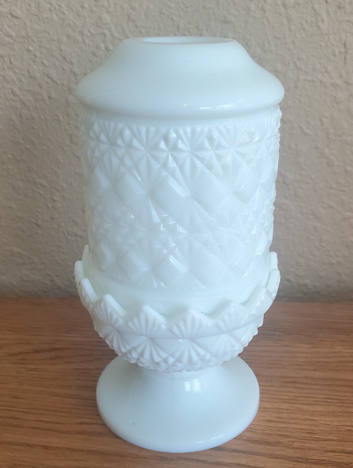 Vintage Fenton Fairy Lamp Olde Virginia Fine Cut Block White Milk Glass READ