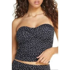 Tommy Bahama Sea Swell Strapless Long Bandini Swim Top, Black, M