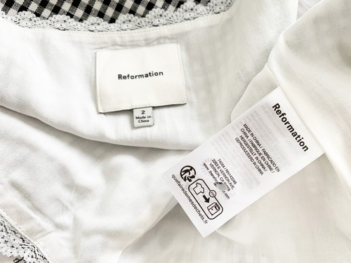 Reformation Amela Linen Top US2 UK6-8 Black White Lace Gingham Remy Check Vest - Picture 15 of 24