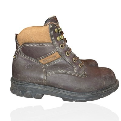 Wolverine Multishox Leather Work Boots 04428 Size 8.5 Brown Lace-Up Made In USA