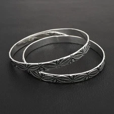 Vintage Ethnic Leaf Design Handmade Engraved Bangle Jewelry Size-7.5 DB-010